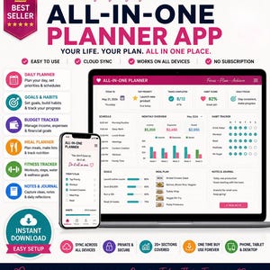 All-in-One Planner App Digital Life Planner Budget Tracker Habit Tracker Meal Planner & Goal Planner