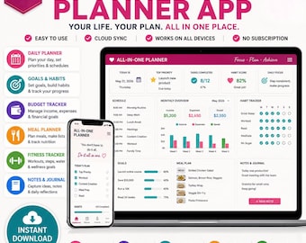 All-in-One Planner App Digital Life Planner Budget Tracker Habit Tracker Meal Planner & Goal Planner