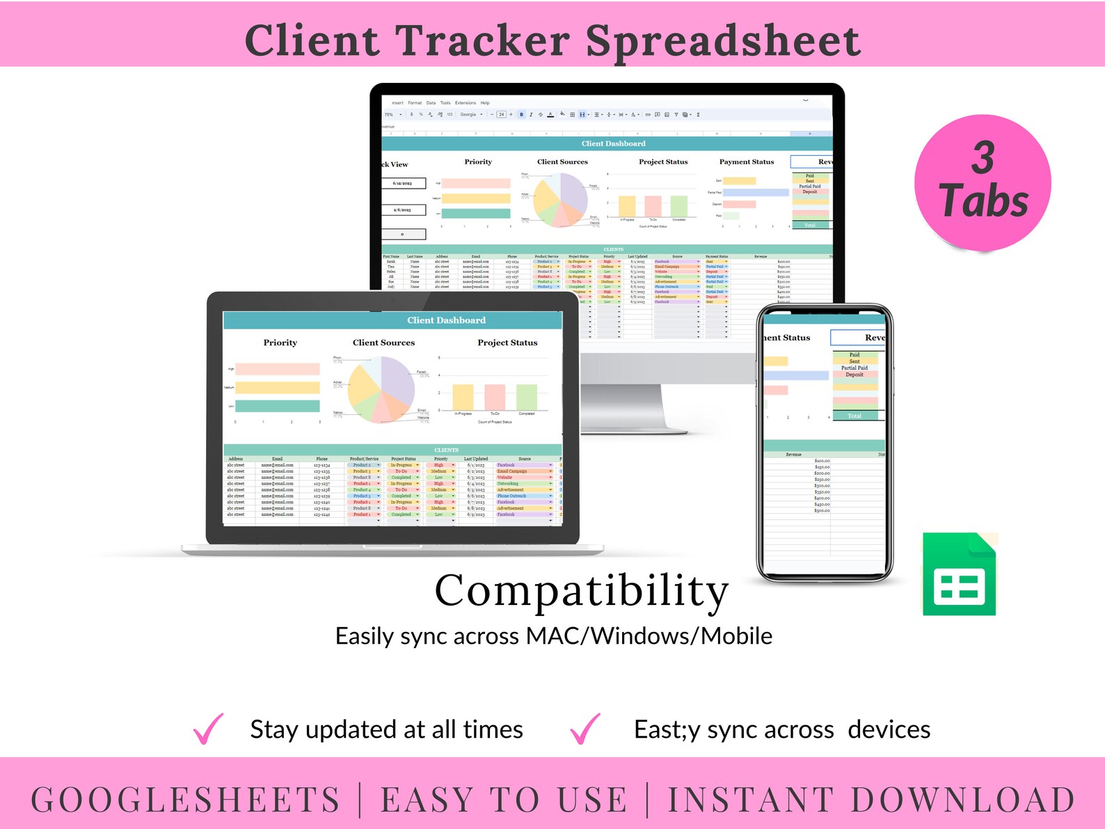 Google Sheets Project Management Dashboard Client & Task Tracker ...