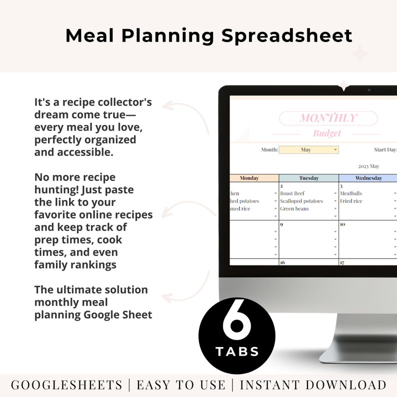 Monthly Meal Planner Editable Meal Calendar Monthly Menu Template Meal Plan for the Month Customize Printable Template Easy Simple