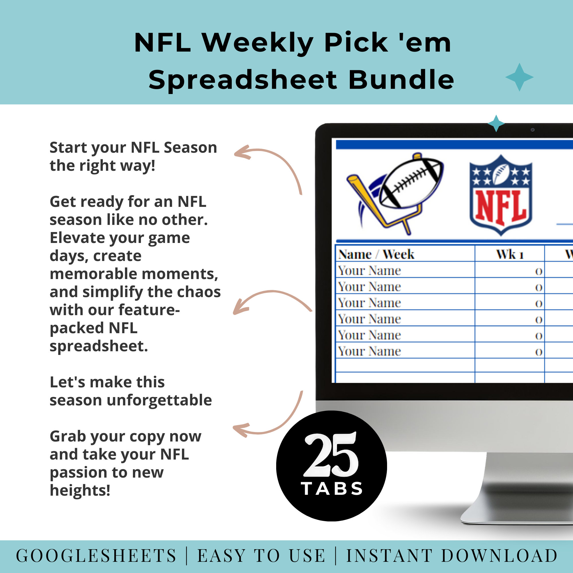 NFL 2023 Schedule Spreadsheet Game Tracker Planner Complete Template