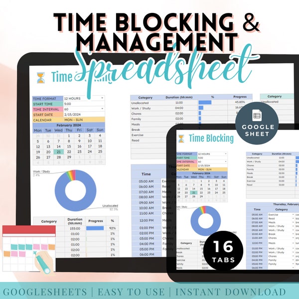 Time Blocking Planner Spreadsheet Time Boxing Daily Schedule Effortless System Management Workbook Worksheet To Do List Template Office Task