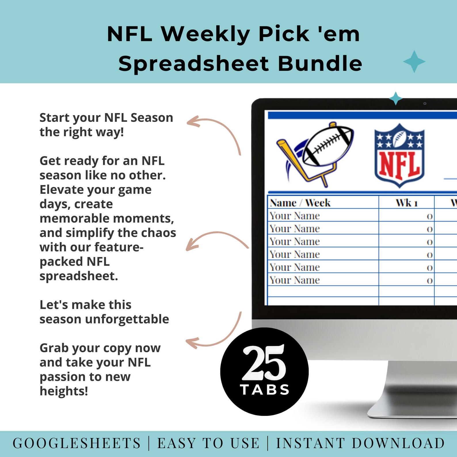 Football Weekly Pick'em Pool With Points Printable Sheet Pro Football Bet Tracker Spreadsheet ...