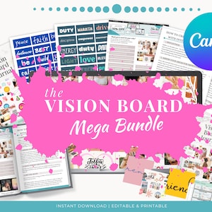 Vision Board Mega Bundle Canva Editable Printable Manifest Your Dreams Law of Attraction Complete Template Kit goal Setting Inspirational