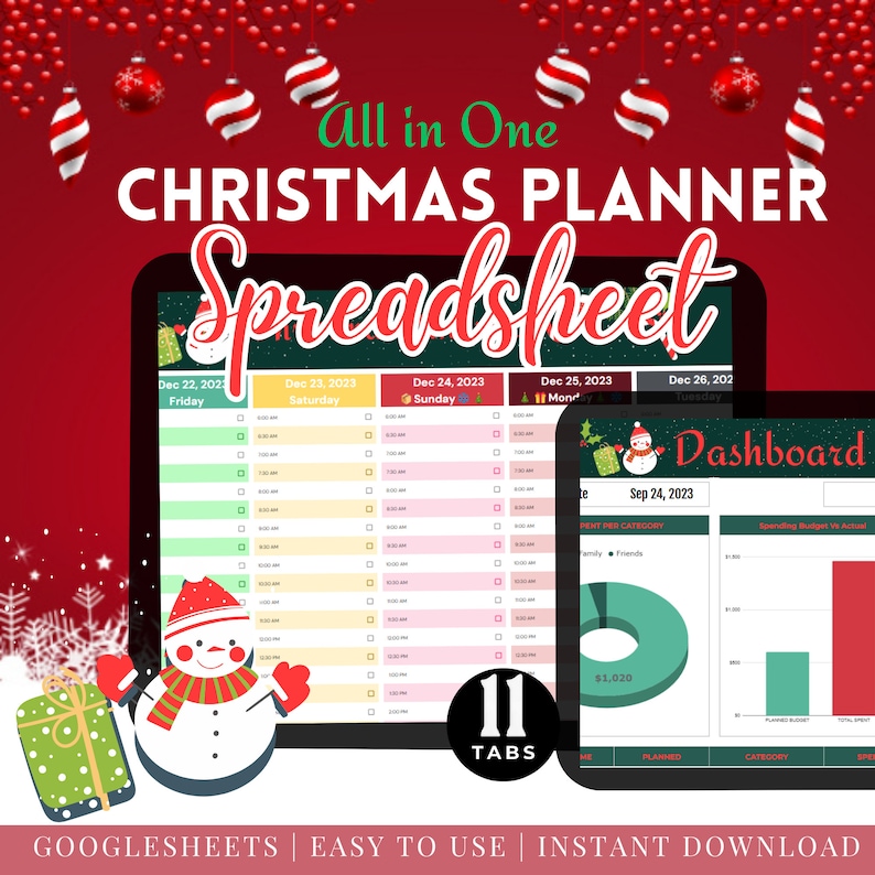 Christmas Planner Spreadsheet Google Sheets Gift Tracker Guide Budget ...