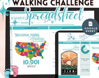 National Parks Virtual Walking Challenge 30Day Google Sheets Step Goals Planner Walk Routine Tracker Spreadsheet Daily Log Exercise