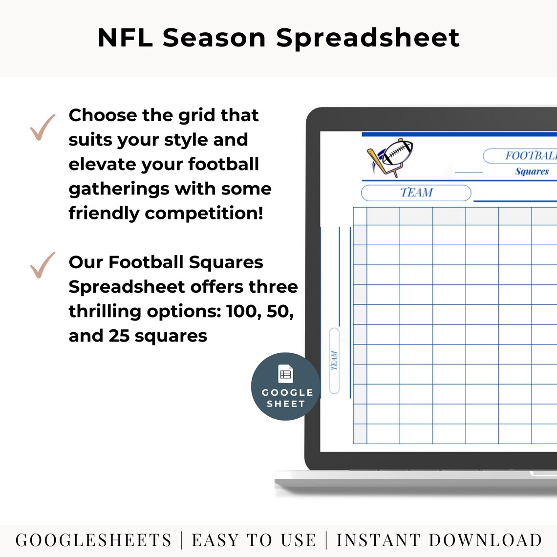 100 Football Squares Pool Board Football Squares Printable Football ...