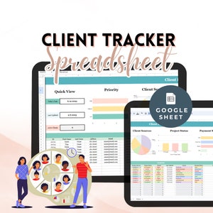 Puede incluir: Una hoja de cálculo de Google Sheet con una plantilla de seguimiento de clientes. La hoja de cálculo incluye pestañas para fuentes de clientes, estado del proyecto, estado del pago y clientes. La hoja de cálculo también incluye un gráfico circular que muestra las fuentes de clientes.