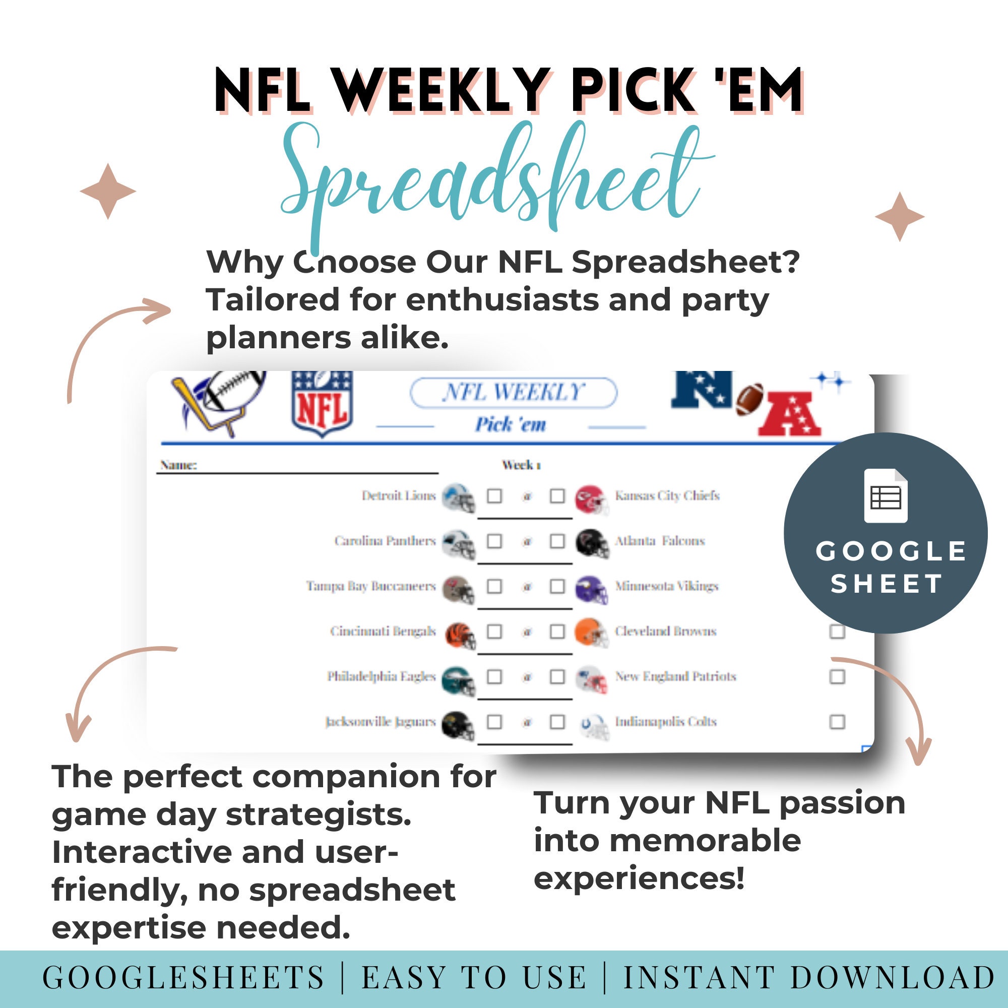 Football Weekly Pick'em Pool With Points Printable Sheet Pro Football