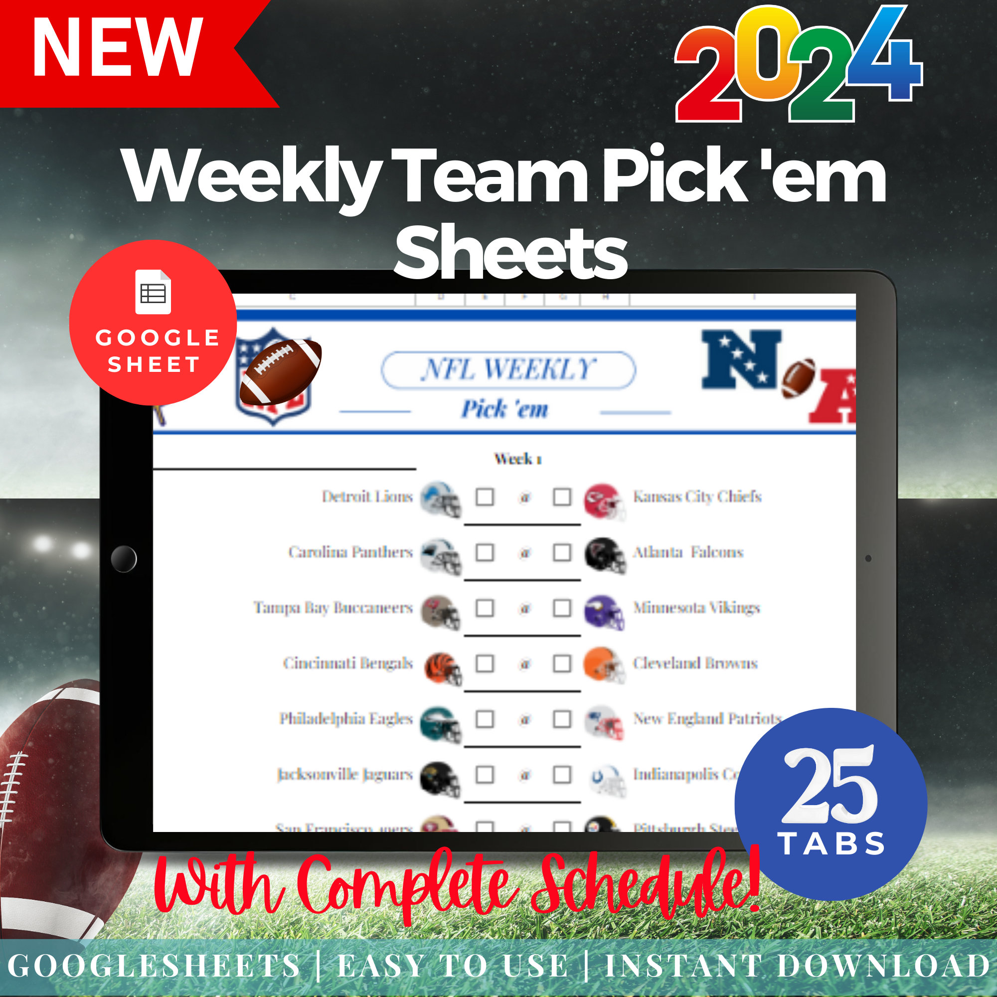 NFL Pick Sheet Pro Football Bet Tracker Spreadsheet Printable Weekly