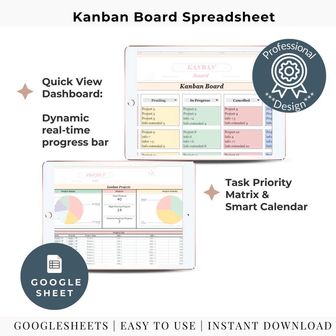 Google Sheets Kanban Board Project Management Template Kanban Chart ...