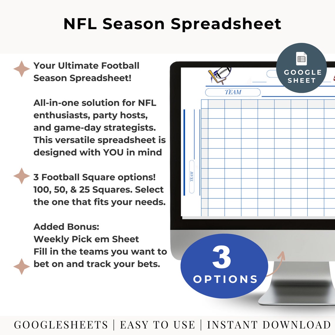 100 Football Squares Pool Board Football Squares Printable Football ...