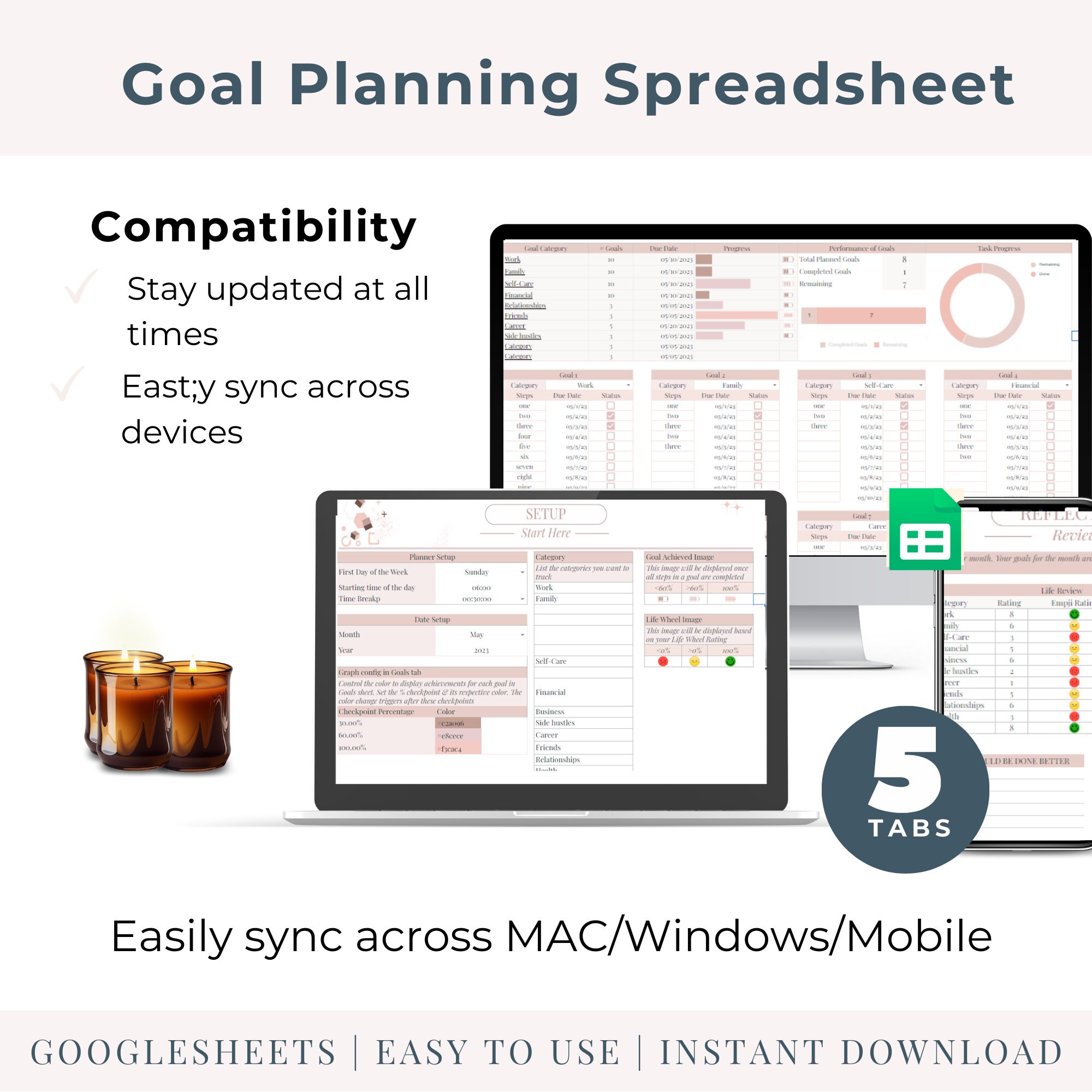 Goal Planner Spreadsheet: Google Sheets Goal Setting Workbook (digital ...