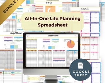 All-In-One Ultimate Life Planner Life Reset Planner Google Sheets Spreadsheet Template Printable Digital Aesthetic ADHD Goals Habits Bundle