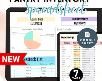 Pantry Inventory Tracker Template Printable Spreadsheet Google Sheets Food Inventory Checklist Automatic Shopping Grocery List