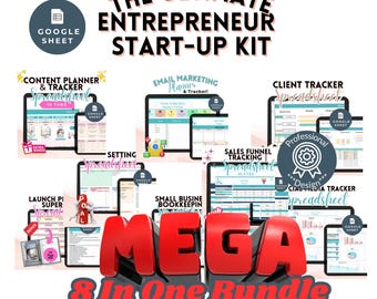Entrepreneur StartUp Kit mega bundle Google Sheet Spreadsheet Content Marketing Email Social Service Based Digital Coaching Planner Calendar