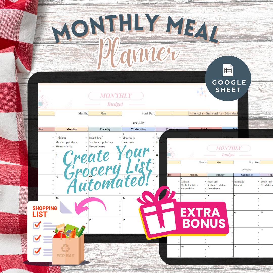Monthly Meal Planner Editable Monthly Meal Planner Google Etsy