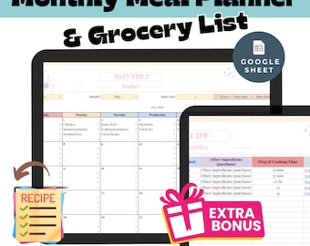 Meal Plan Spreadsheet Template Google Sheets Monthly Meal Planner Editable Calendar Monthly Menu Template Customizable Printable Time Saver