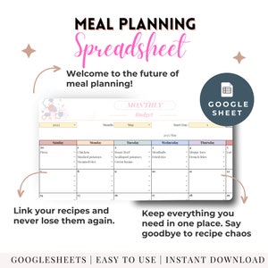 Family Meal Planning Tool
Cooking Schedule Google Sheet
Monthly Meal Calendar
Recipe Tracking Spreadsheet