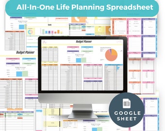 Planificador de vida definitivo todo en uno, planificador de reinicio de vida, plantilla de hoja de cálculo de Google Sheets, imprimible, digital, estético, TDAH, objetivos simples, hábitos.