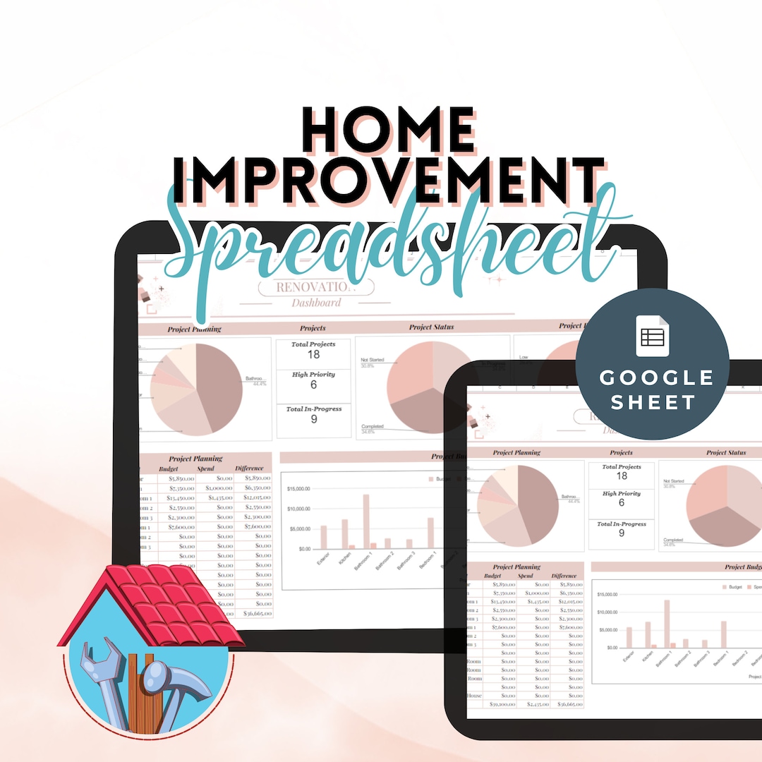 Home Improvement Budget Planner Home Improvement Spreadsheet Etsy