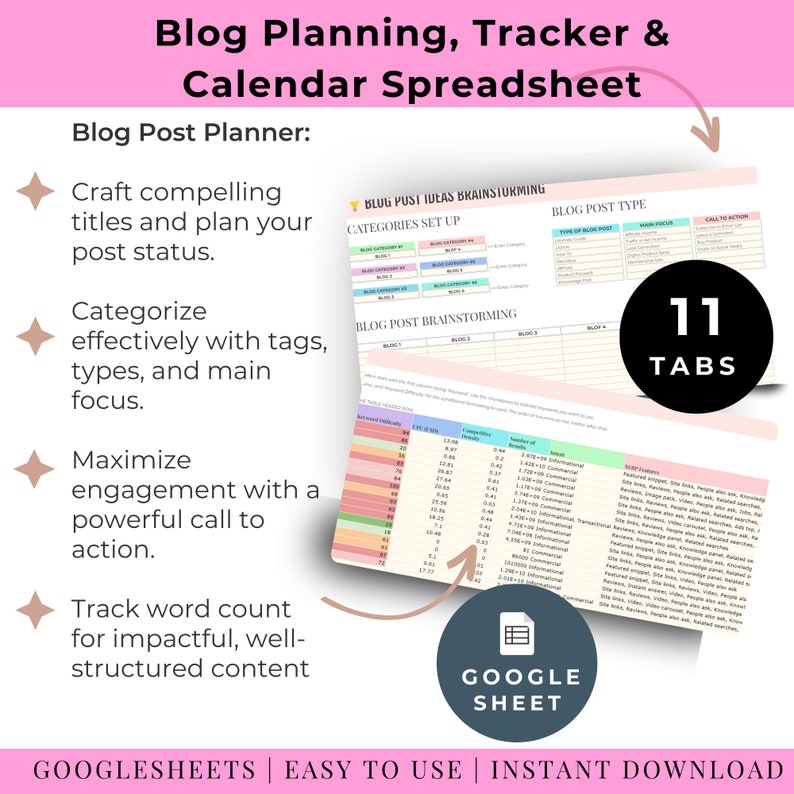 Blog Content Planner Google Sheets, Social Media Management Template ...
