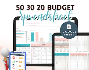 50 30 20 Budget Google Sheets 50/30/20 monthly budget dashboard 50 30 20 Budget Excel Template 50 30 20 rule Excel Spreadsheet 50-30-20
