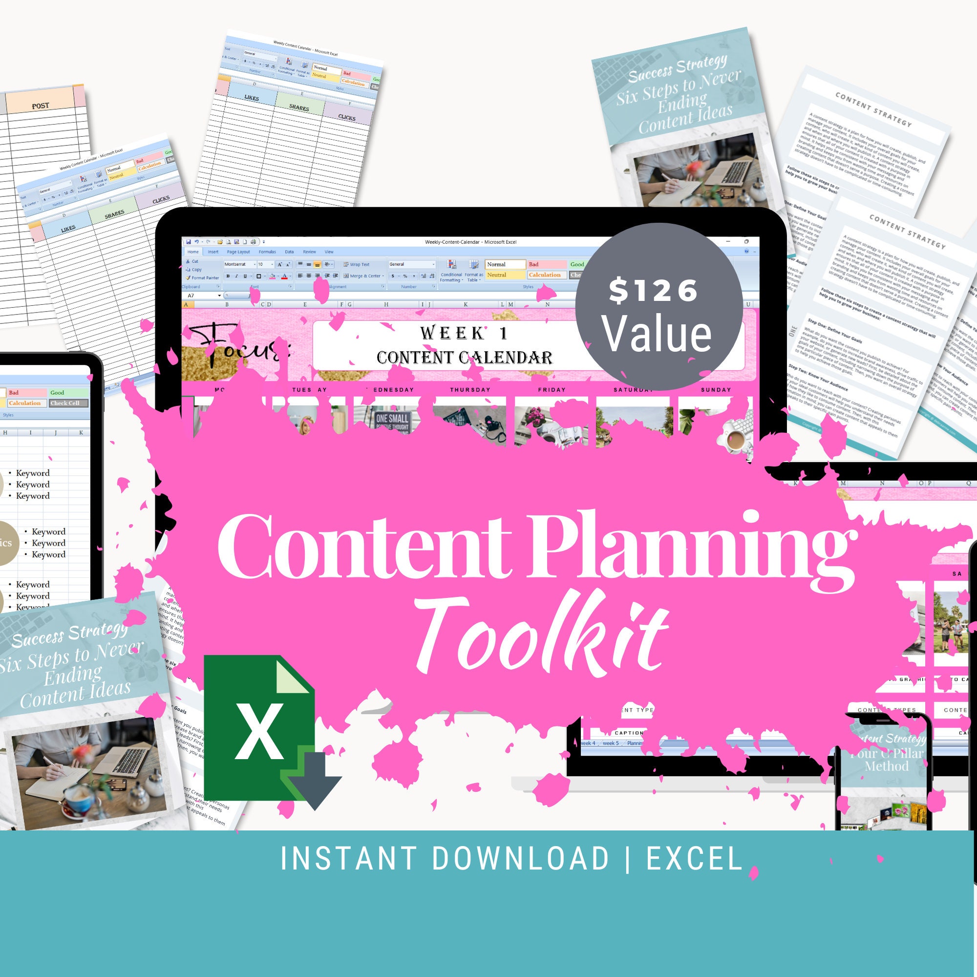 Social Media Content Planning Template Google Sheets Excel Workbook Monthly Spreadsheet Weekly