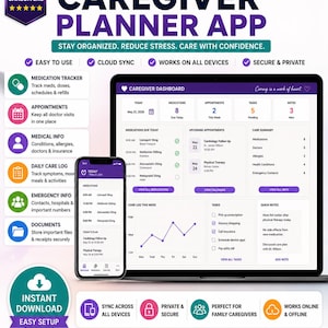 Elder Care Organizer App Caregiver Planner Medication Tracker Medical Binder Senior Care Checklist Home Care Dashboard Senior Aging Parent