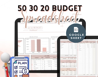 50-30-20 Budget Template 50 30 20 spreadsheet 50 30 20 Budget Google Sheets 50/30/20 monthly budget dashboard 50 30 20 Budget Excel Template