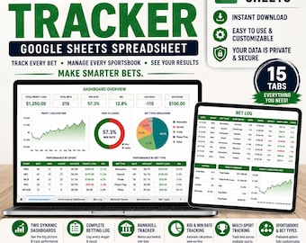 Sports Betting Tracker Spreadsheet Google Sheets Wager Log Management Tool Sportsbooks Template Organizer Easy to Use