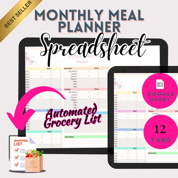Monthly Meal Planner Editable Monthly Meal Planner Google Sheets Meal Planning Template Monthly Snack Menu Template 7 Day Meal Planner