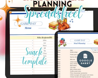 Game Day Meal Snack Planning Google Sheet Spreadsheet Pot Luck Sign Up Sheet Office Party Tailgate Family Luncheon Game Night Special
