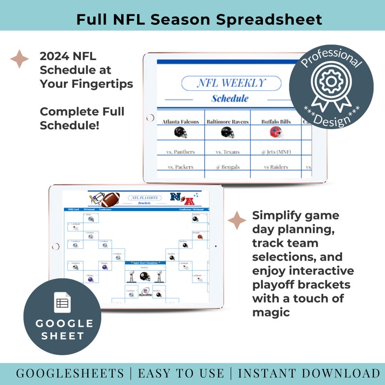 NFL Pick Sheet Pro Football Bet Tracker Spreadsheet Printable Weekly ...