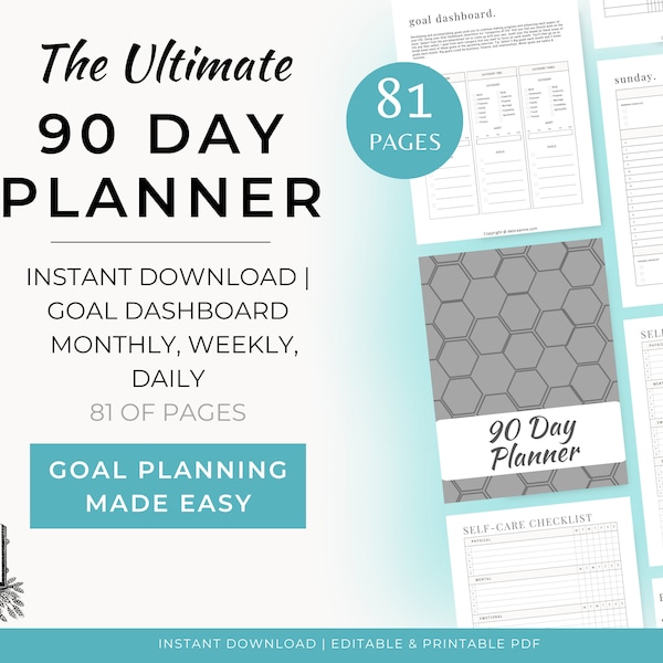 Quarterly Planner 90-Day Goal Planner Action Strategy Goal Dashboard 3 Months Printable PDF Goal Setting Quarterly To Do List  Tracker Daily