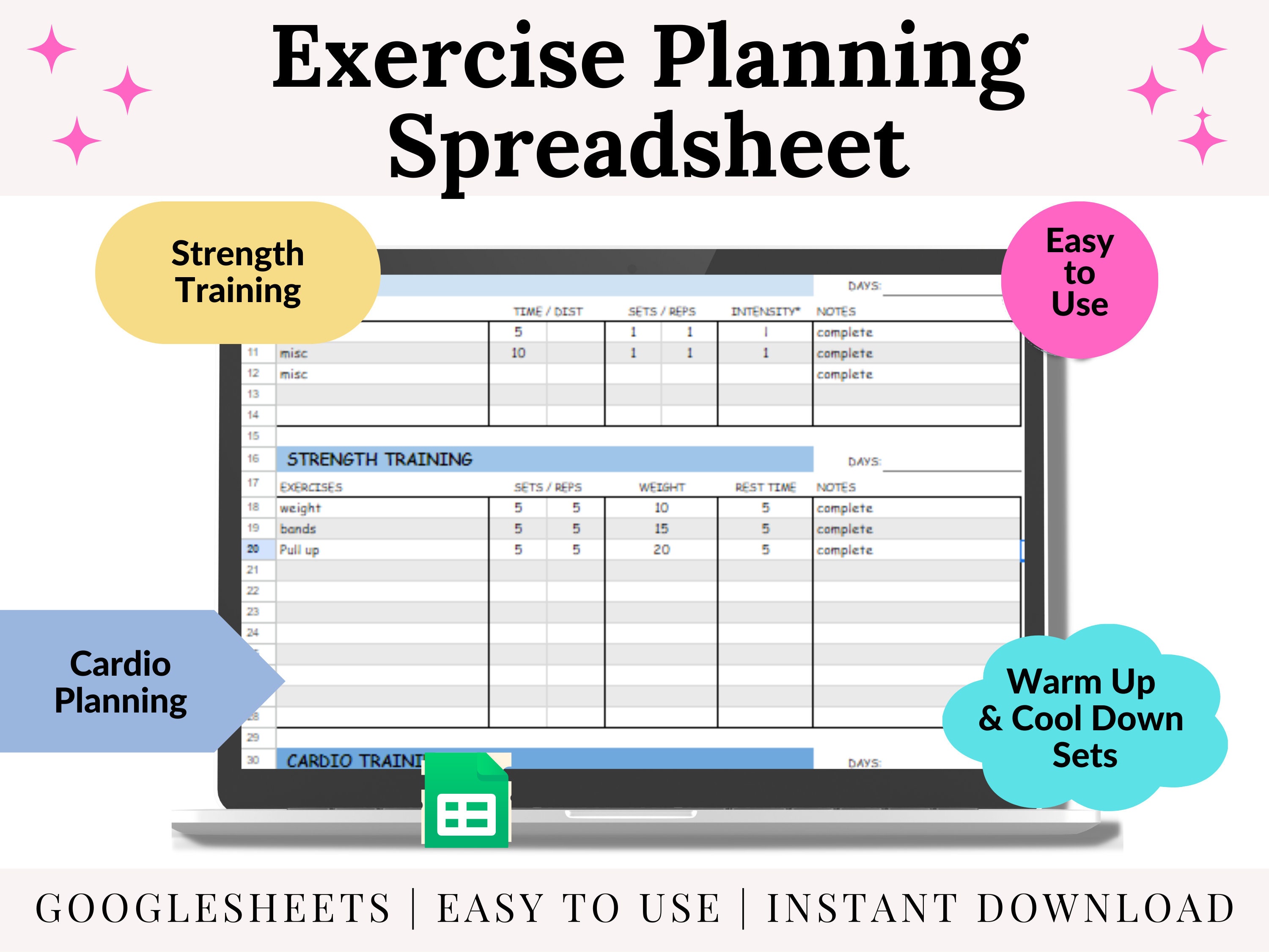 Spreadsheet Reps Exercise Tracker Google Sheets Weekly Daily Exercise Planning ...