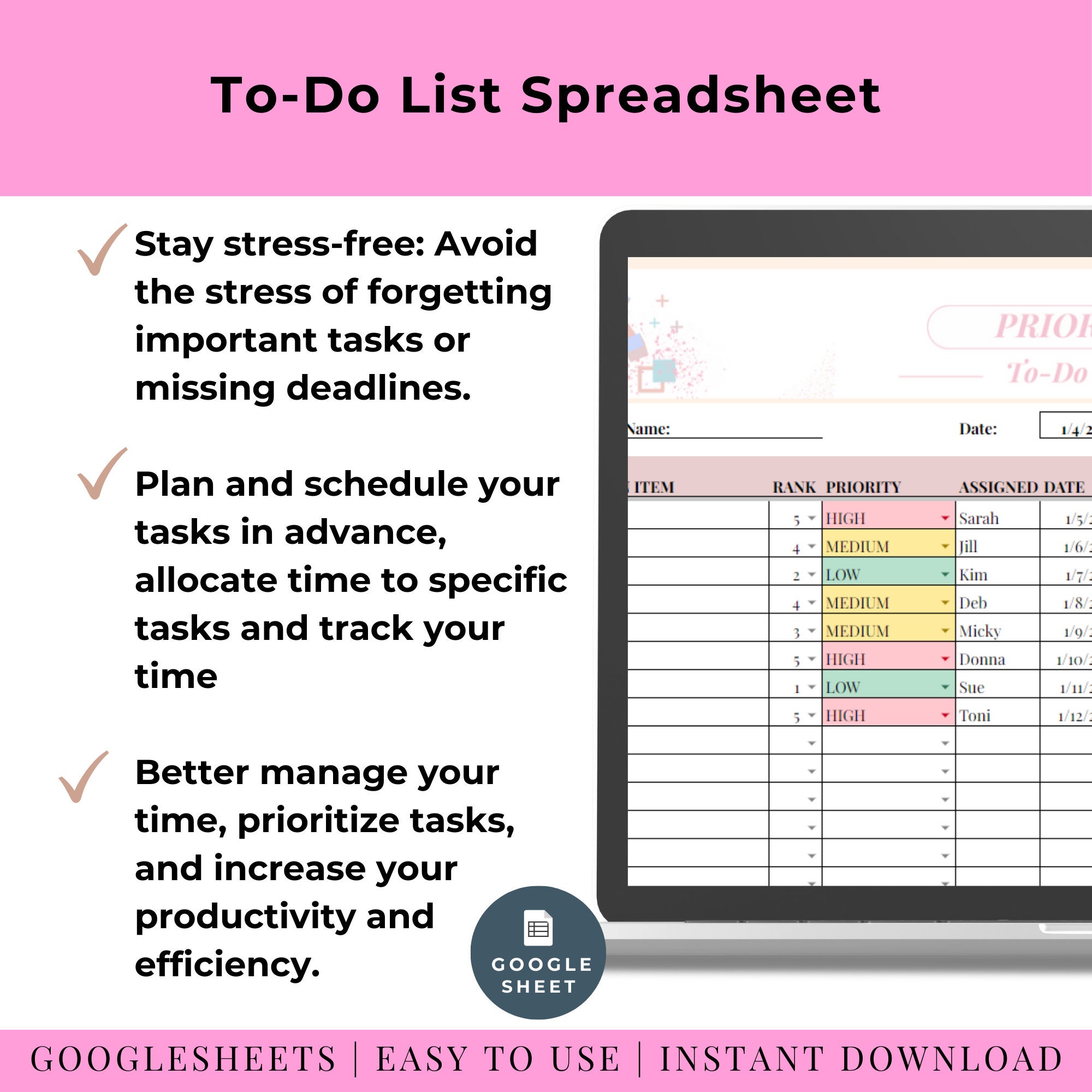 To Do List Google Sheets Printable Spreadsheet ADHD and Kids Digital ...