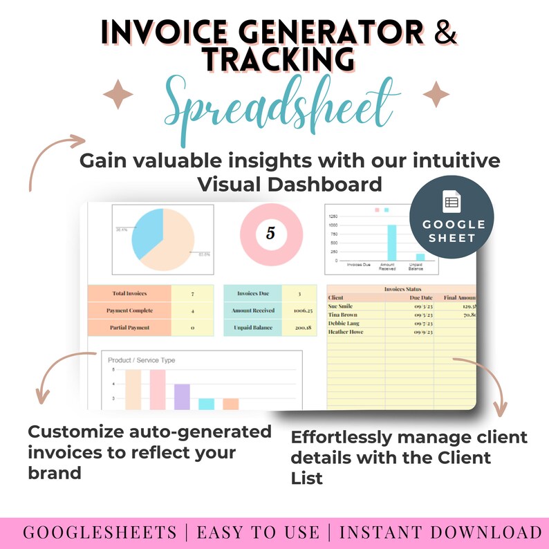 Automated Invoice Tracker: Google Sheets Template (digital Download) - Etsy