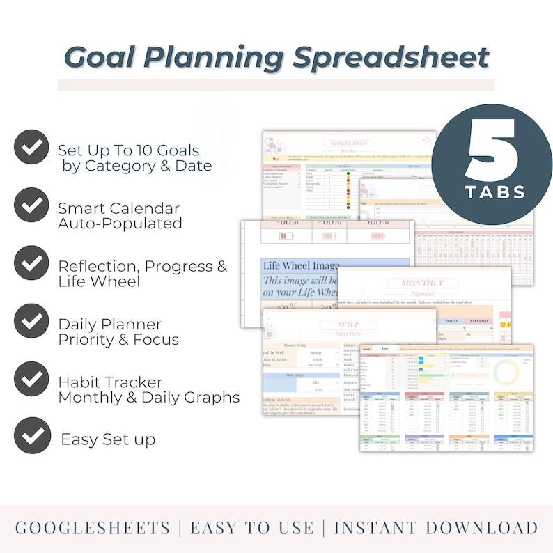 Goal Setting Template Google Sheets Smart Goals Examples Smart Etsy
