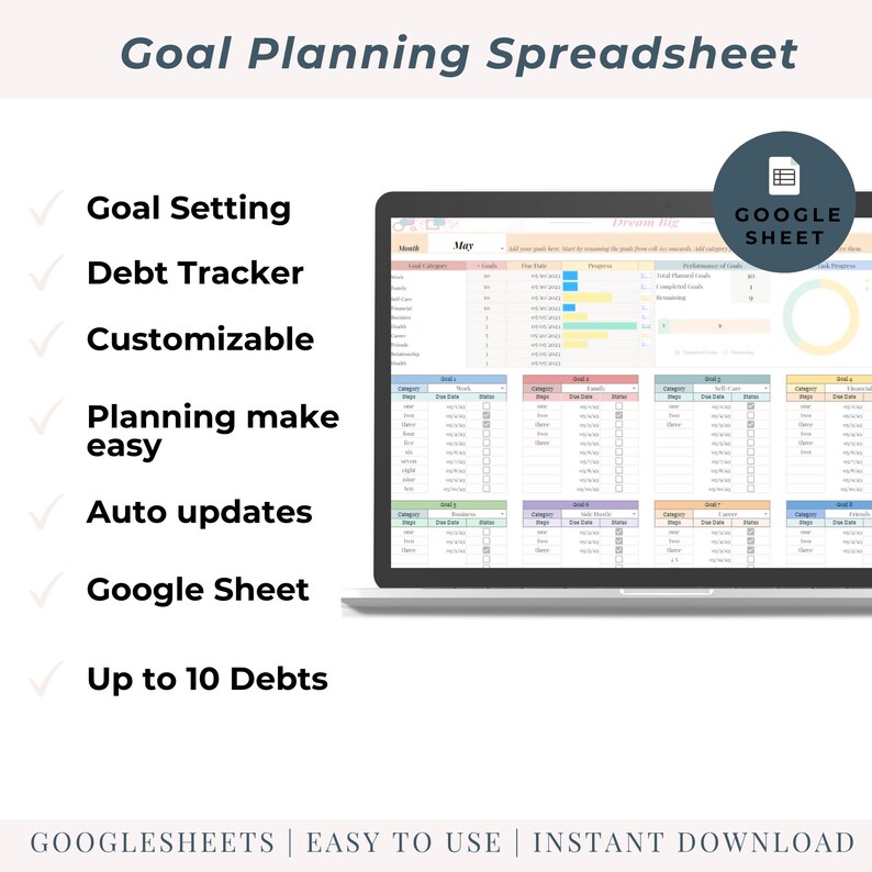 Goal Setting Template: Smart Goals Planner Google Sheets (digital ...
