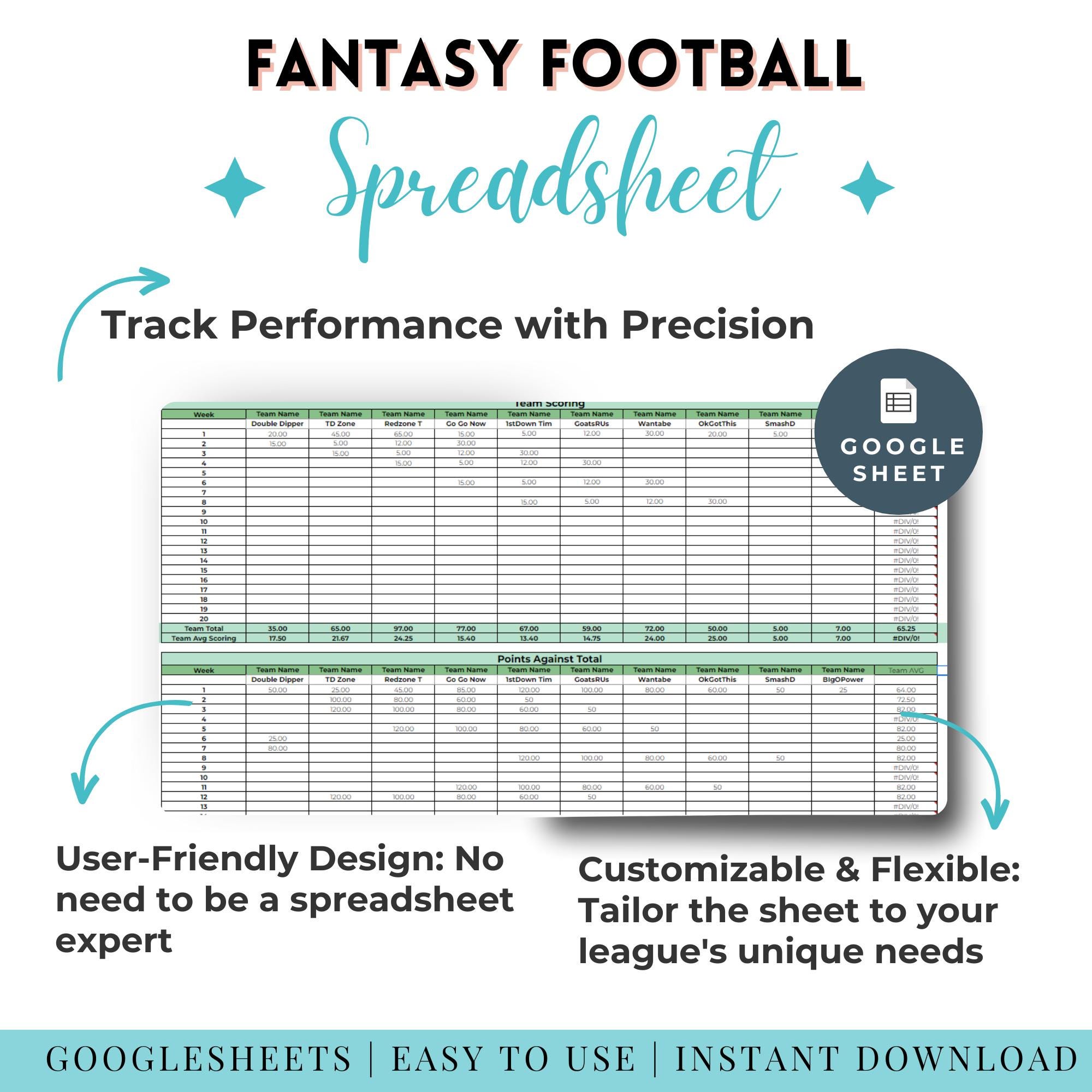 Fantasy Football Spreadsheet Tracker Google Sheets Teams League Score