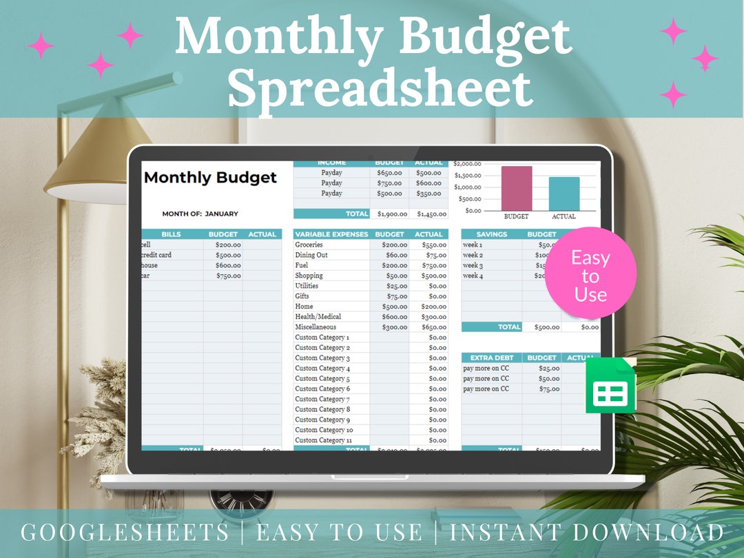 Monthly Budget Spreadsheet Google Sheets Budget Template - Etsy