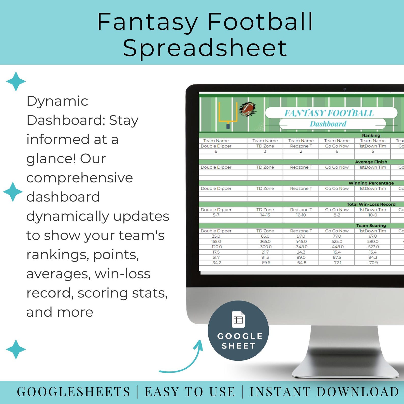 Fantasy Football Spreadsheet Tracker Google Sheets Teams League Score