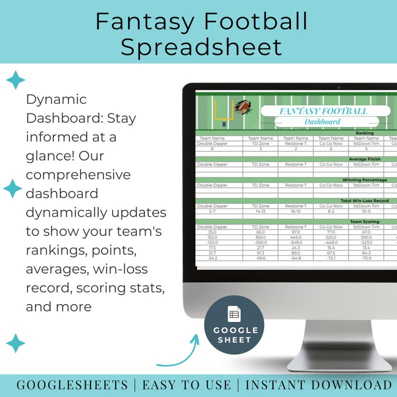 Fantasy Football Spreadsheet Tracker Google Sheets Teams League Score ...