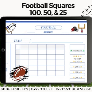 100 Football Squares Pool Board Football Squares Printable Football Squares Pool Template Football Game Squares Template Printable Football