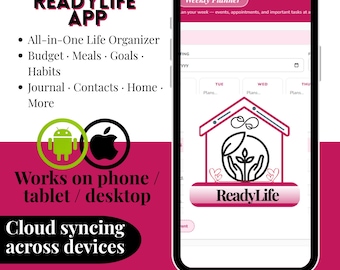 All in One Life Interactive Web app Digital Organizer Planner Budget Habit Meal Goal Tracker Work Phone Tablet Desktop Cloud Sync SmartPhone