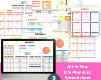Planificador de vida definitivo completo Planificador de reinicio de vida Plantilla de hoja de cálculo de Google Sheets Imprimible Estética digital TDAH Metas simples Fin de hábitos