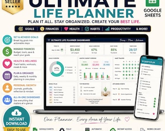All-In-One Ultimate Life Planner Reset Google Sheets Spreadsheet Template Printable Digital Download  ADHD With Goals & Habit Tracker