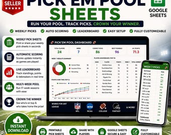 Complete PRO Football Office Pool Kit Bundle Weekly Pick em Complete Package  Bonus Included Season Schedule and Playoff Brackets