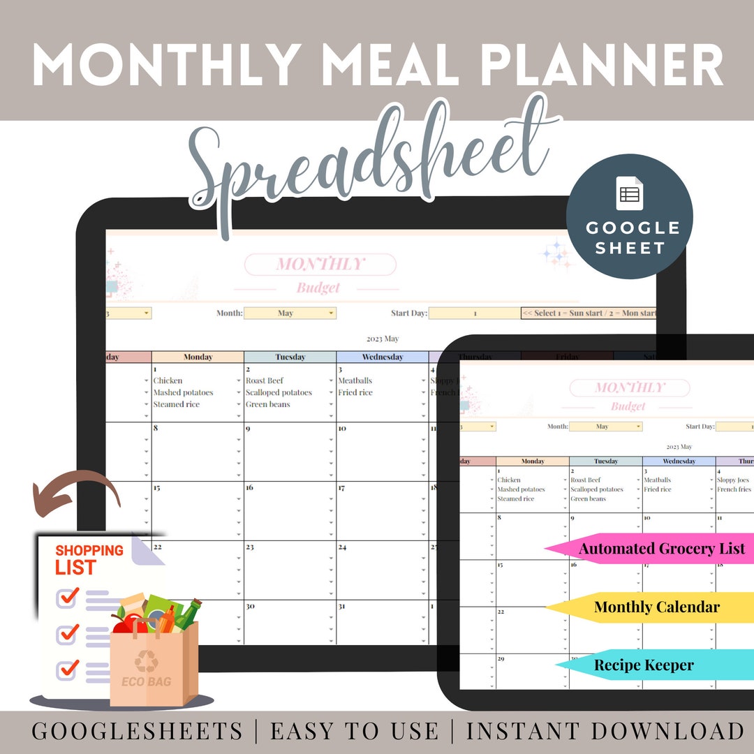 Meal Plan Spreadsheet Template Google Sheets Automatic Grocery List Food Monthly Meal Planning Meal Plan Spreadsheet Template Google Sheets Automatic Grocery List Food Monthly Meal Planning